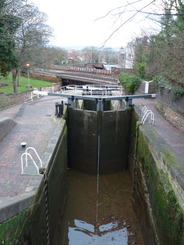 Looking down Northgate Lock staircase